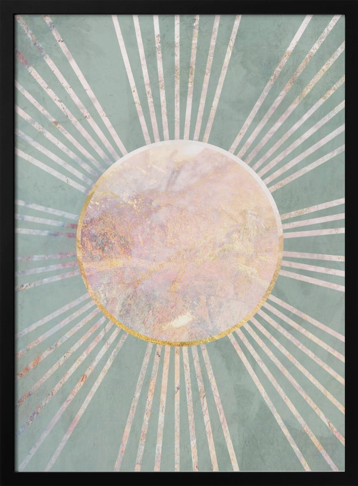 Poster - Sage Green Boho Sun Rays dark wood poster frame