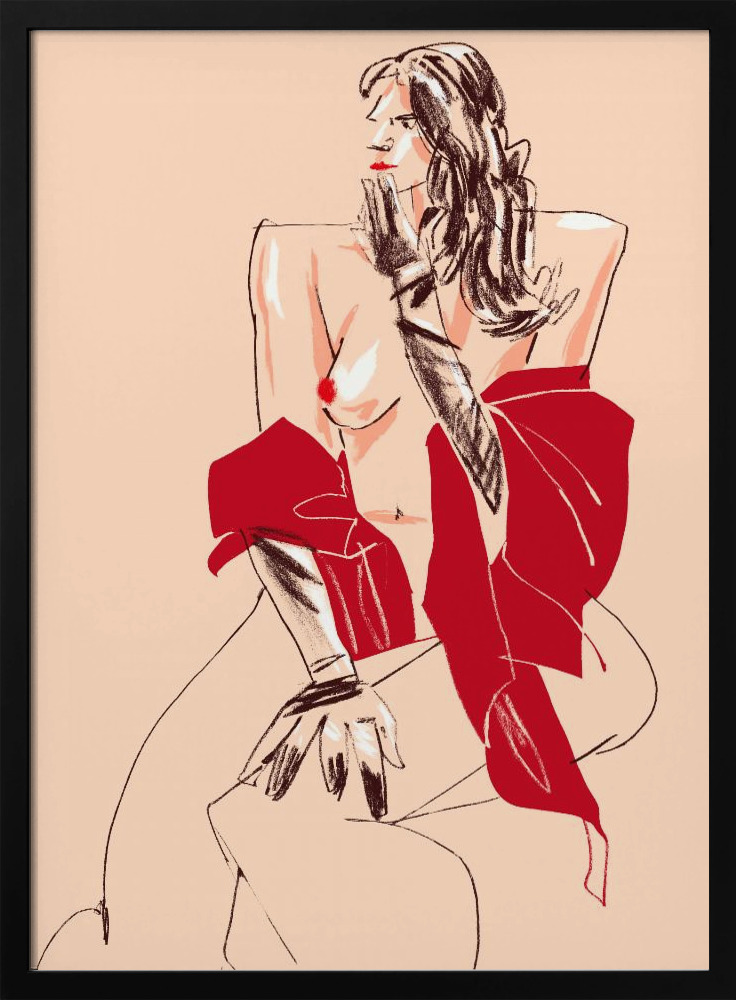 Poster - Girl With Gloves Beige dark wood poster frame