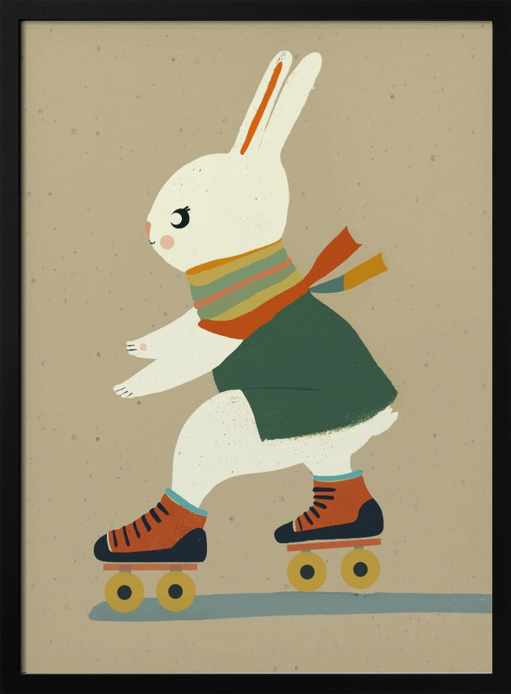 Affiche - Inline Skating Bunny cadre de poster en bois foncé