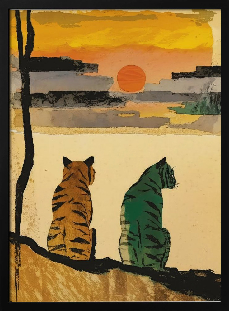 Poster - Resting Tigers posterframe van donker hout