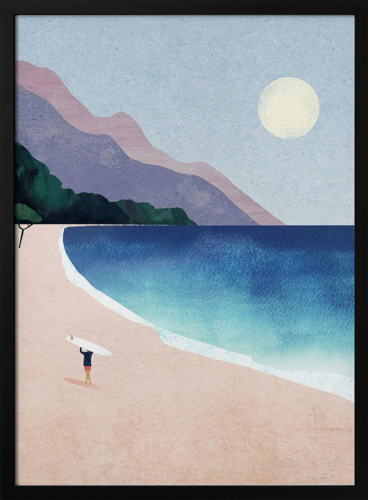 Plakat - Surf Beach ramka na plakat z ciemnego drewna
