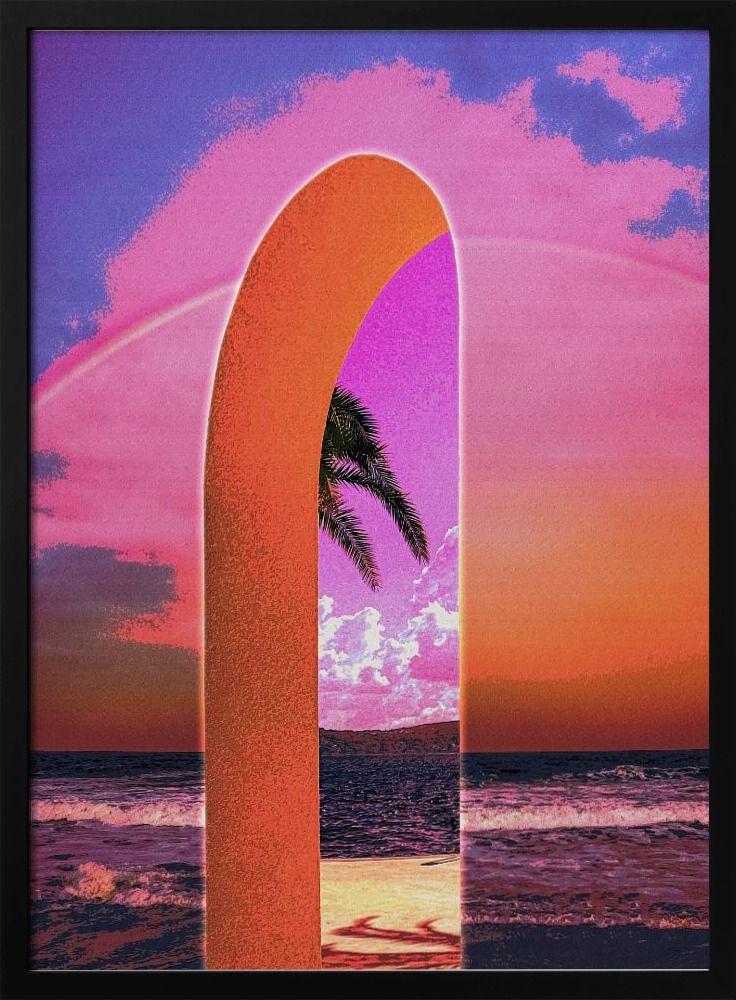 Poster - Portal Vaporwave dark wood poster frame