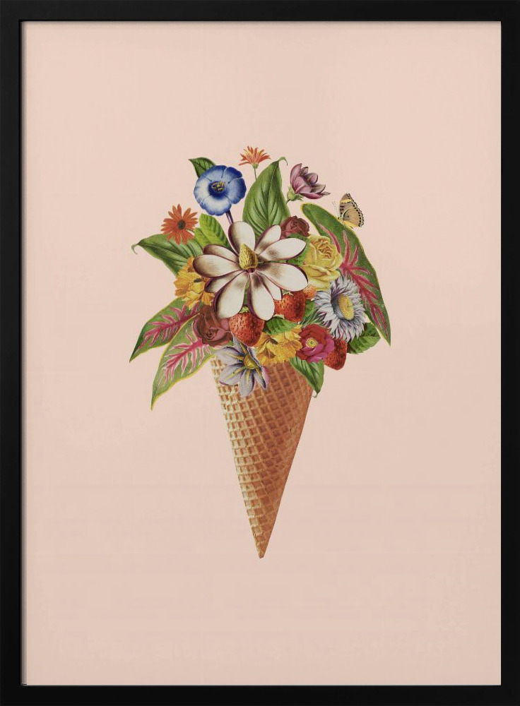 Poster - Botanical pink ice cream posterframe van donker hout
