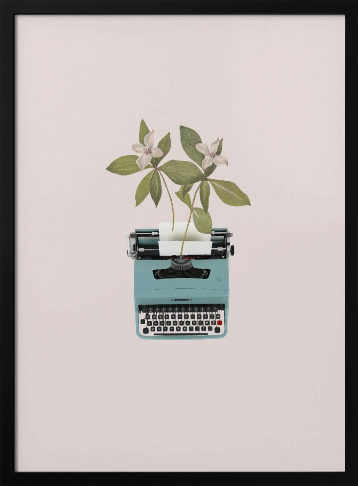 Poster - Botanical typewriter posterframe van donker hout