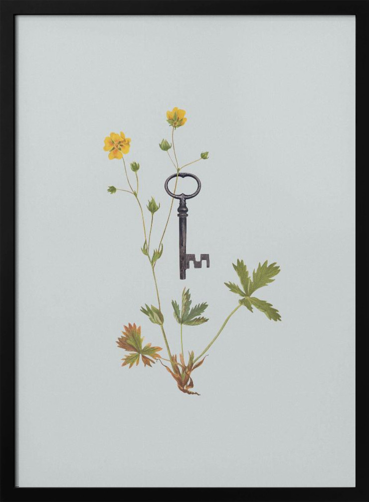 Poster - Botanical vintage key posterframe van donker hout