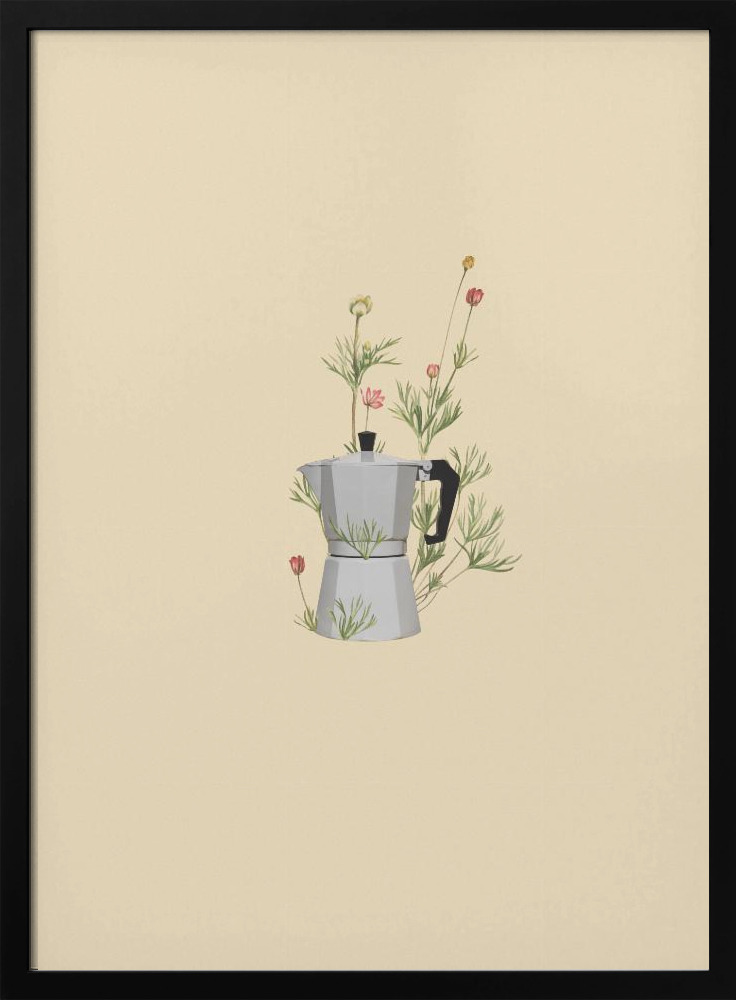 Poster - Floral moka express dark wood poster frame