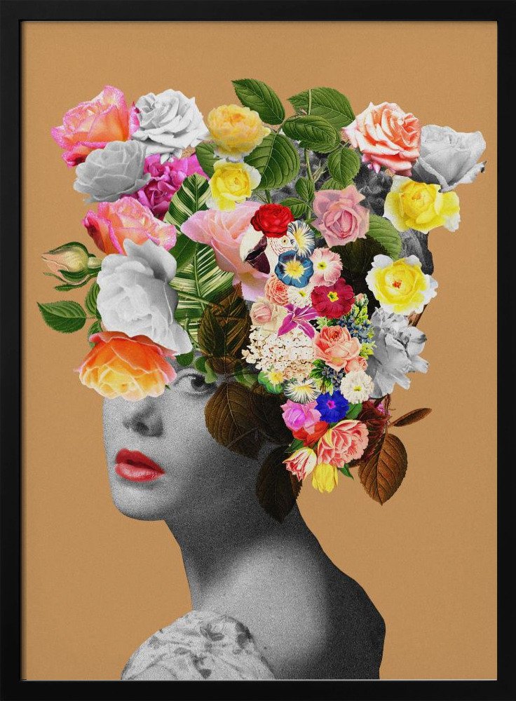Poster - Floral portrait dark wood poster frame