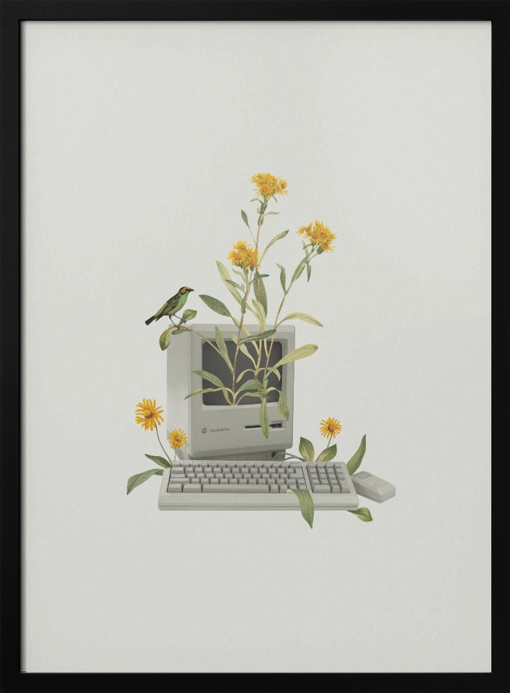 Poster - Floral vintage computer dark wood poster frame