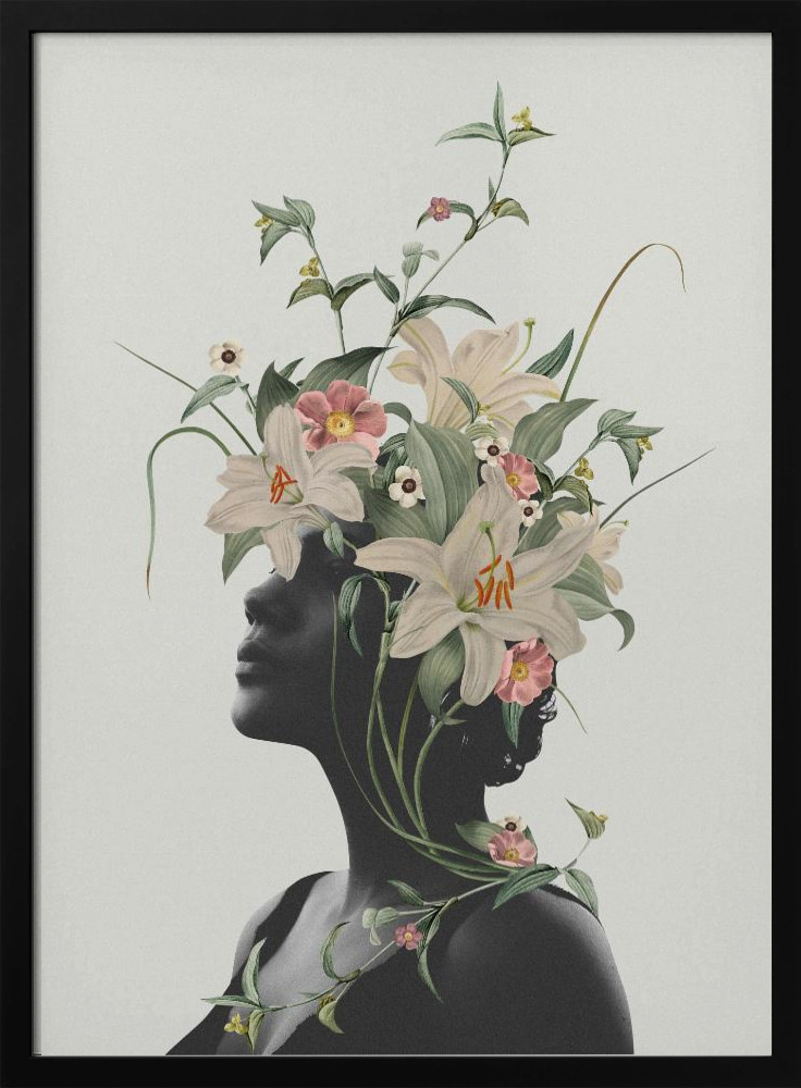 Poster - Lily flower dark wood poster frame