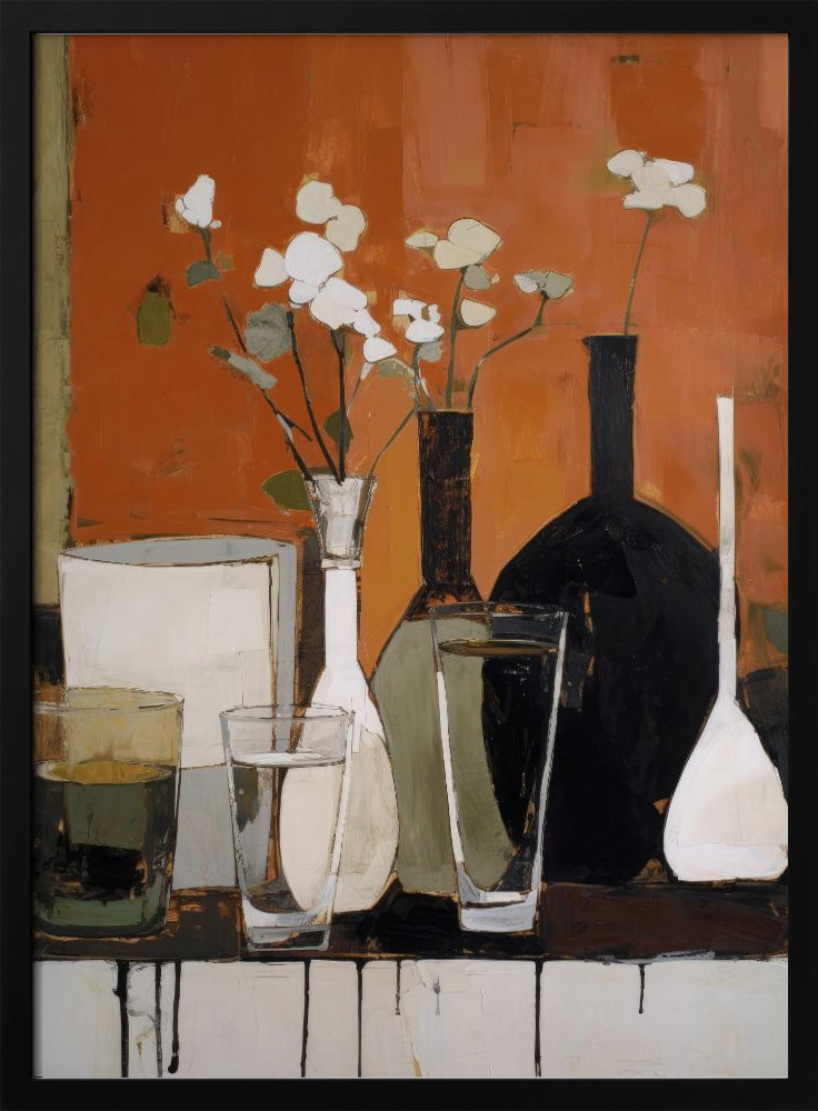 Affiche - Stilllife With Glasses And Bottles cadre de poster en bois foncé