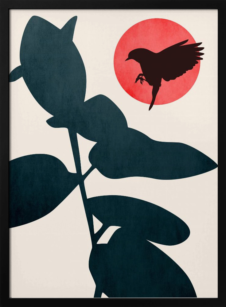 Poster - Japanese Bird dark wood poster frame