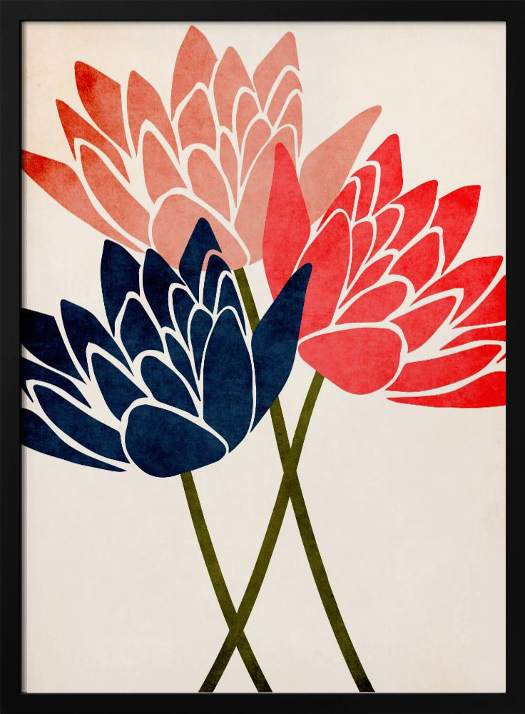 Poster - Three Dancing Blossoms dark wood poster frame