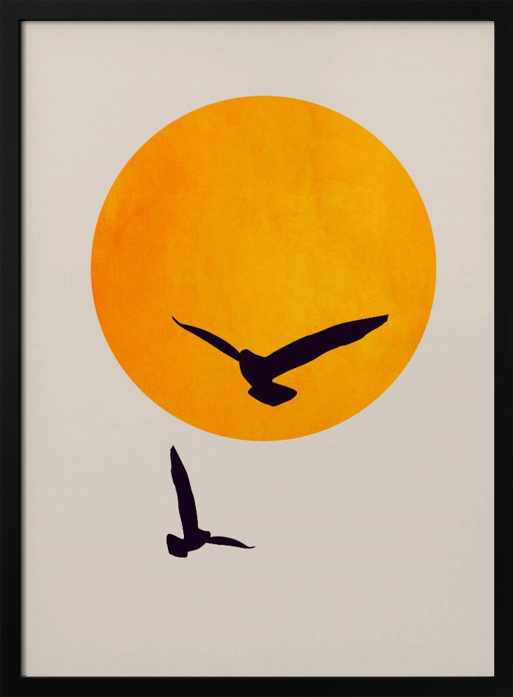 Plakat - Birds In the Sky plakatramme i mørkt træ