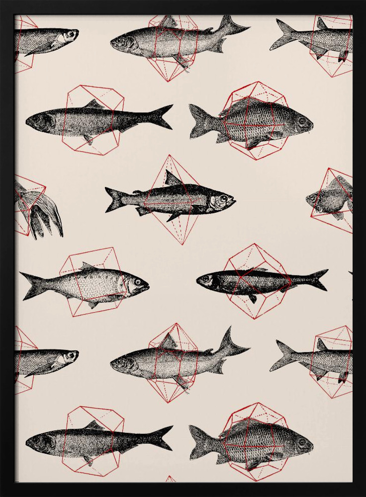 Poster - Fishes In Geometrics Nº4 dark wood poster frame