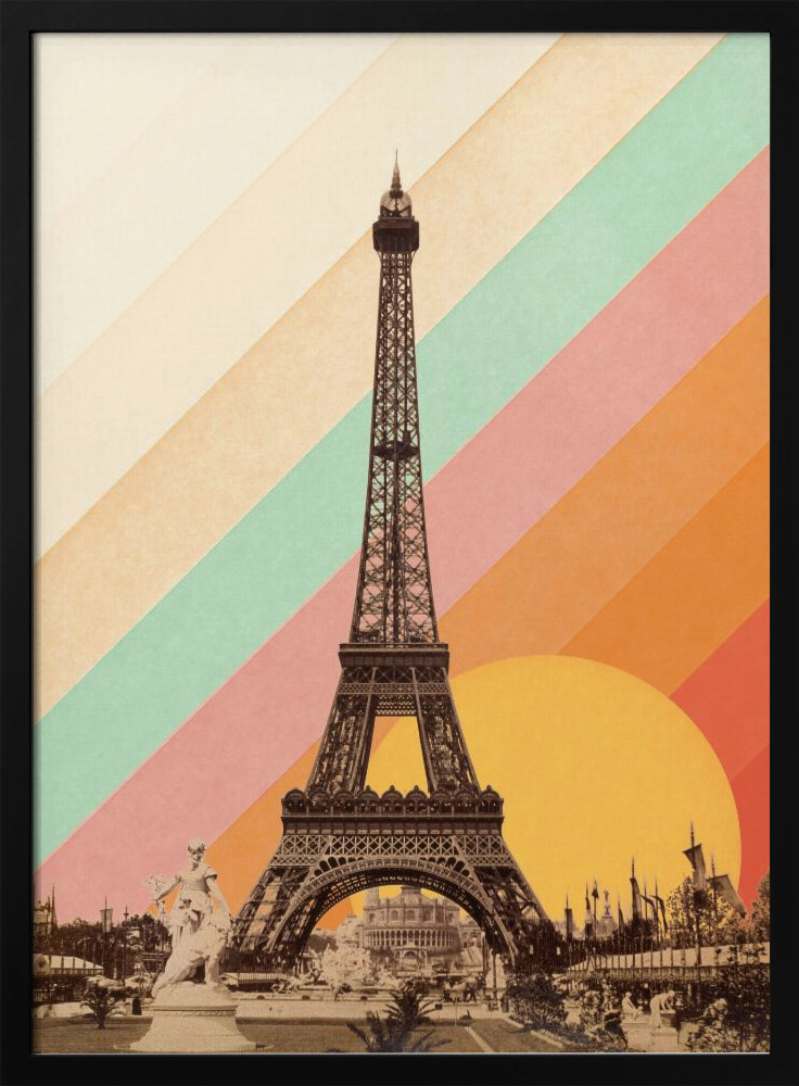Poster - Eiffel Tower Rainbow posterframe van donker hout