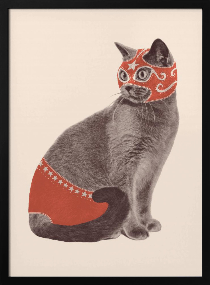 Poster - Chat Catcheur dark wood poster frame