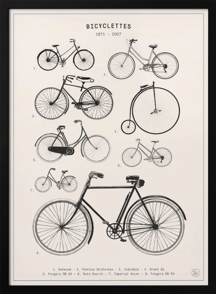 Poster - Bicyclettes posterframe van donker hout