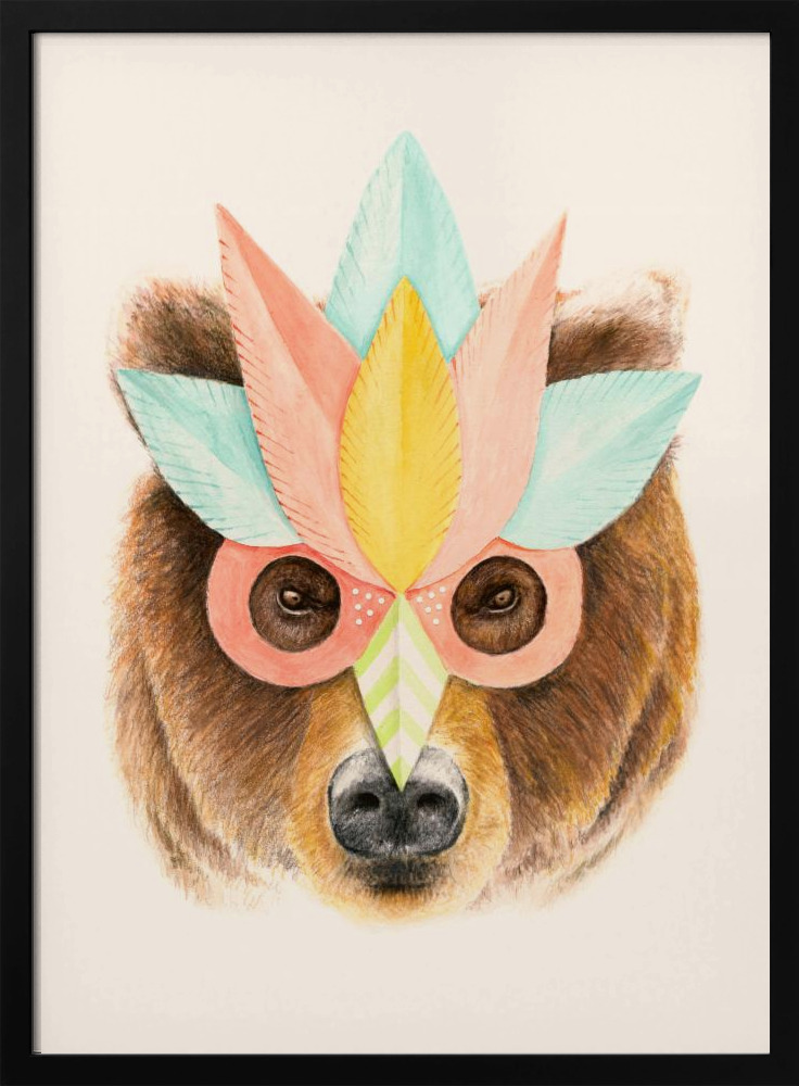 Poster - Bear Paper Mask dark wood poster frame