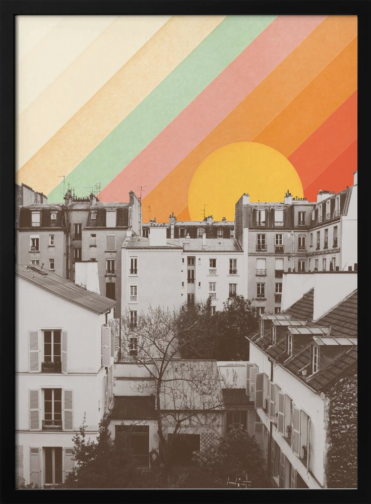 Poster - Rainbow Sky Above Paris dark wood poster frame