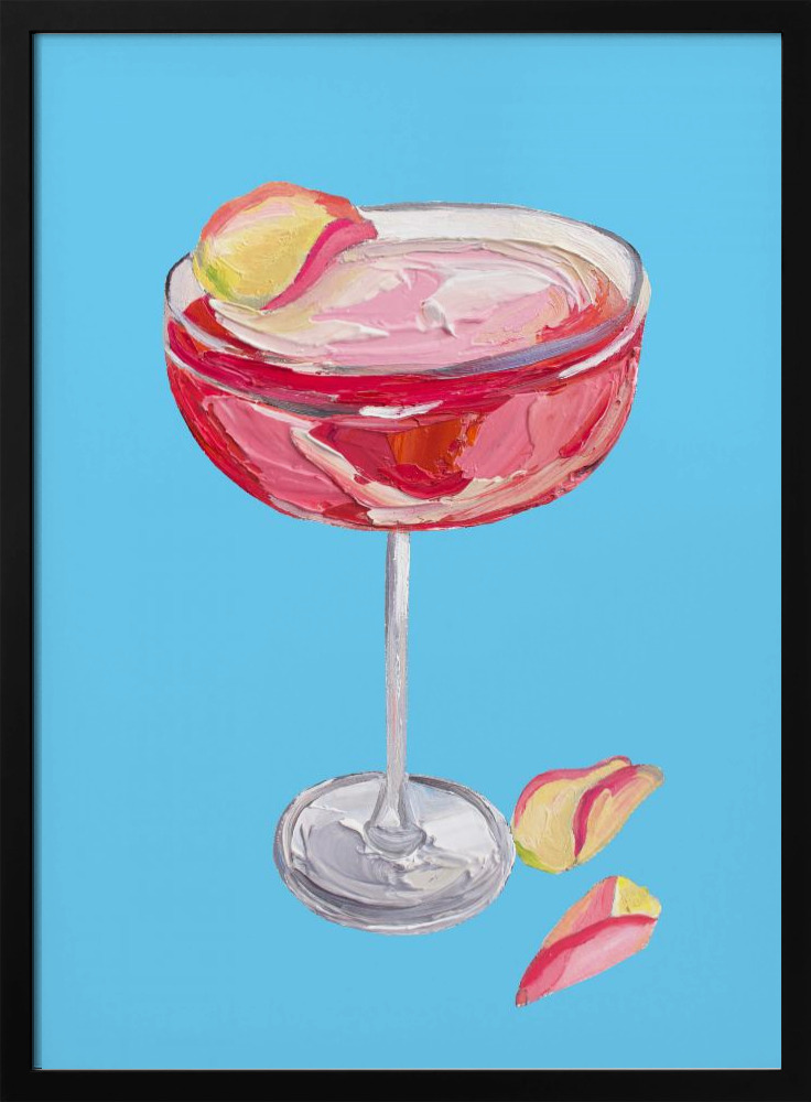 Poster - Sparkling Rose Gin Cocktail posterframe van donker hout
