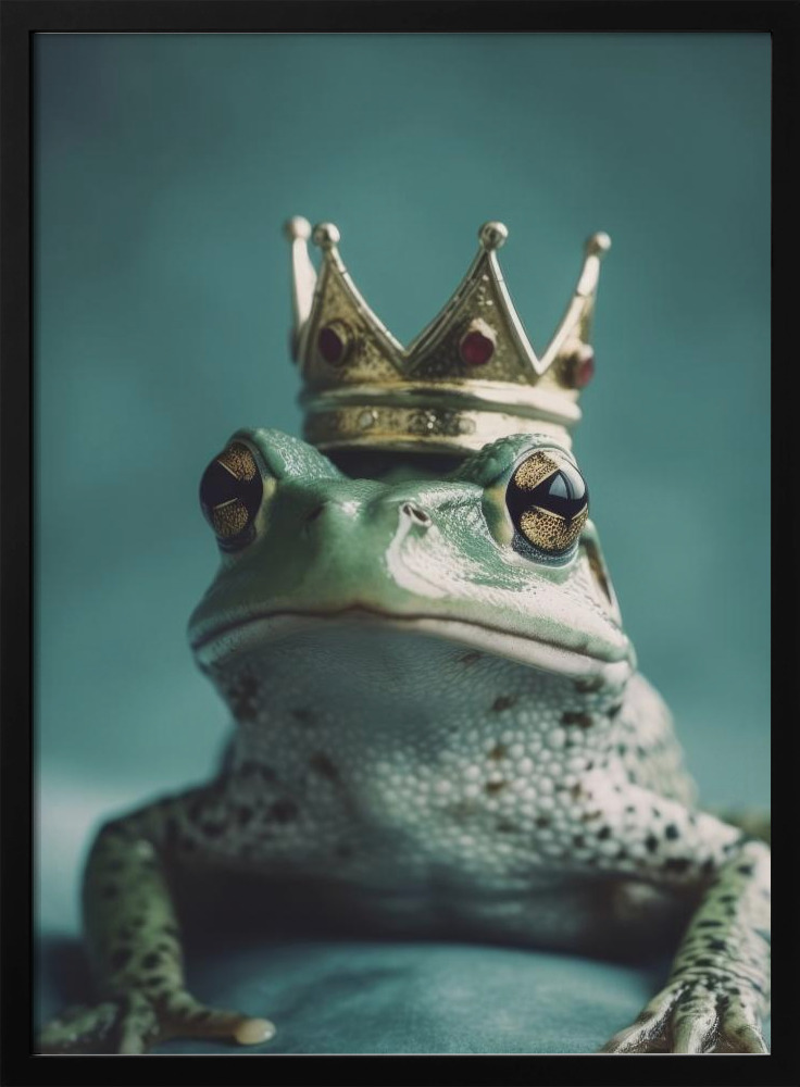 Poster - Kiss The Frog posterframe van donker hout