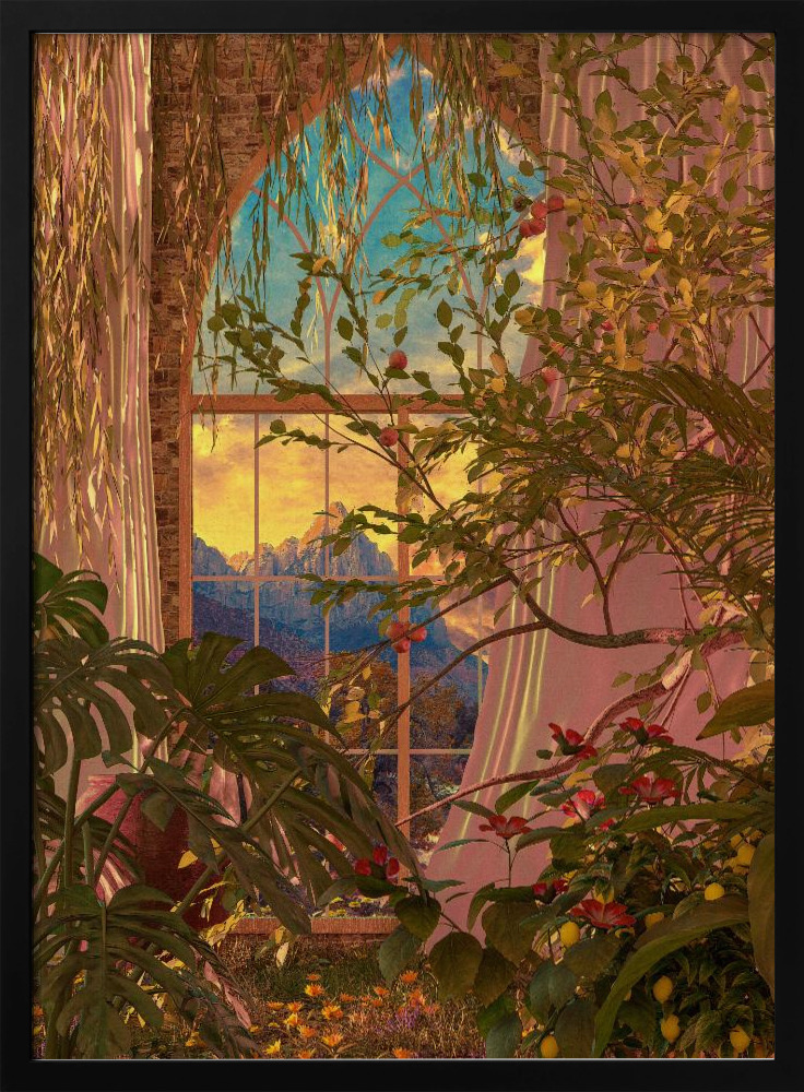 Poster - Window to the Enchanted Garden dark wood poster frame