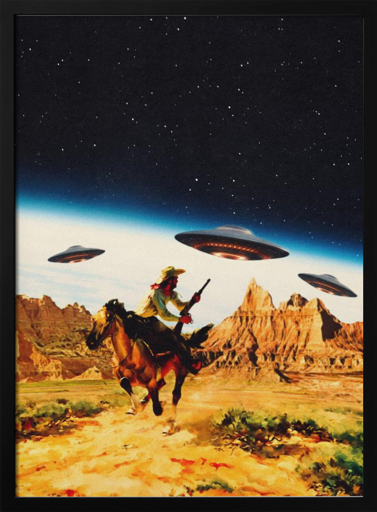 Poster - UFO Space Chase dark wood poster frame