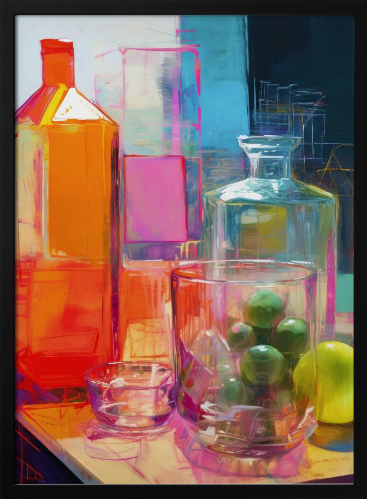 Poster - Neon Still Life No 2 dark wood poster frame
