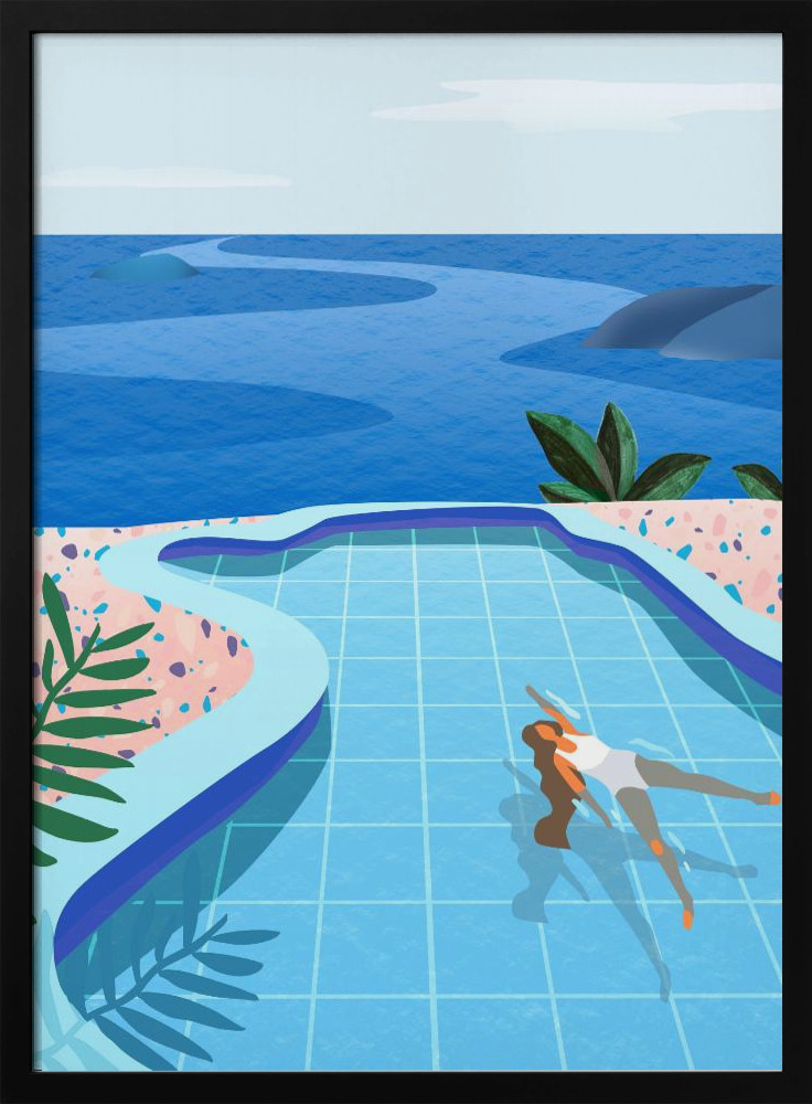 Poster - - Girl in Pool dark wood poster frame