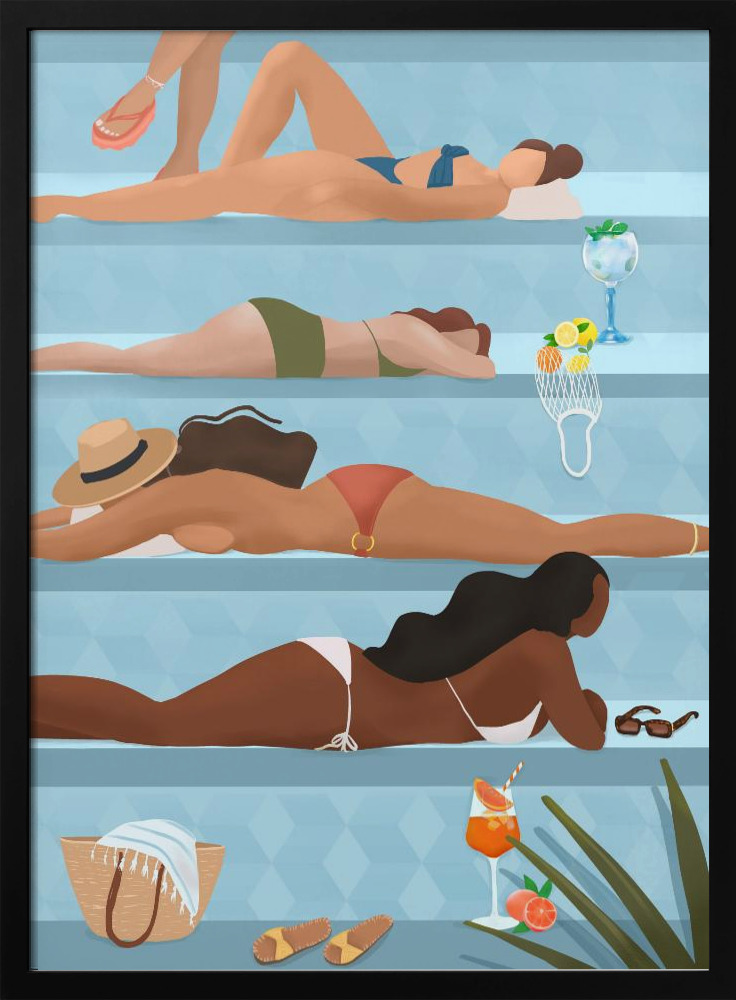 Poster - Ladies by the pool dark wood poster frame