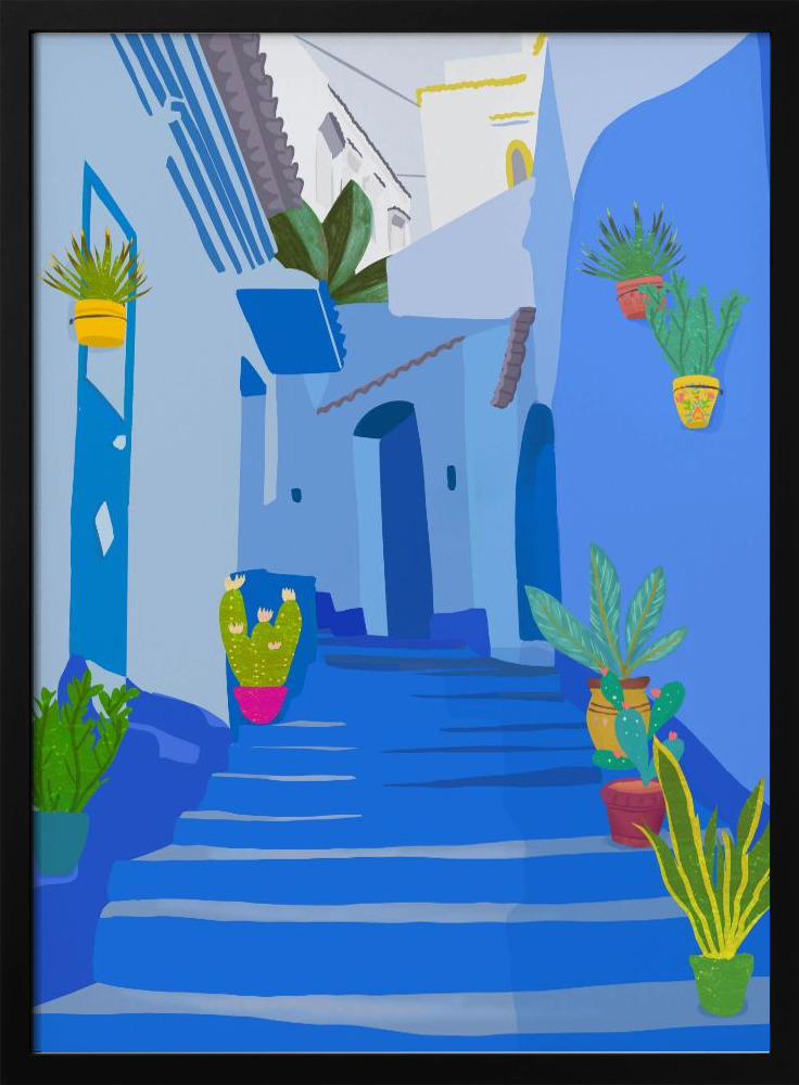 Poster - Blue city dark wood poster frame