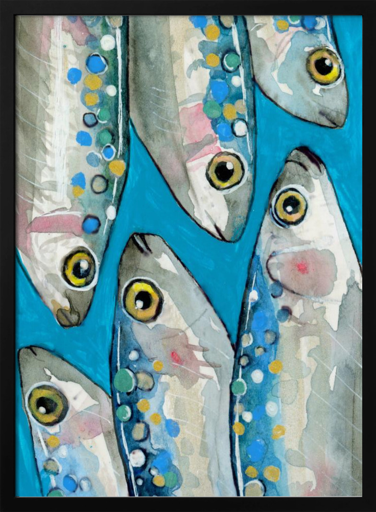 Poster - Fishes dark wood poster frame