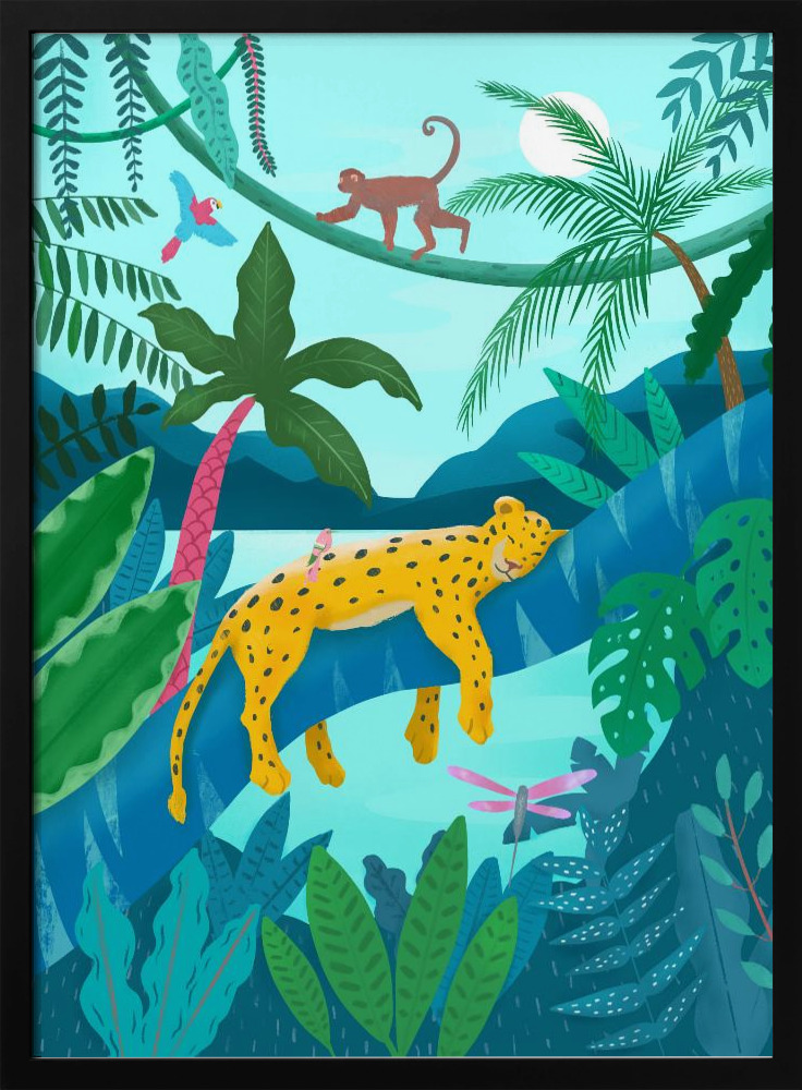 Póster - Jungle Leopard dark wood poster frame