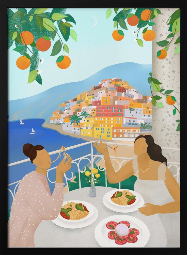 Poster - Girls in Positano dark wood poster frame