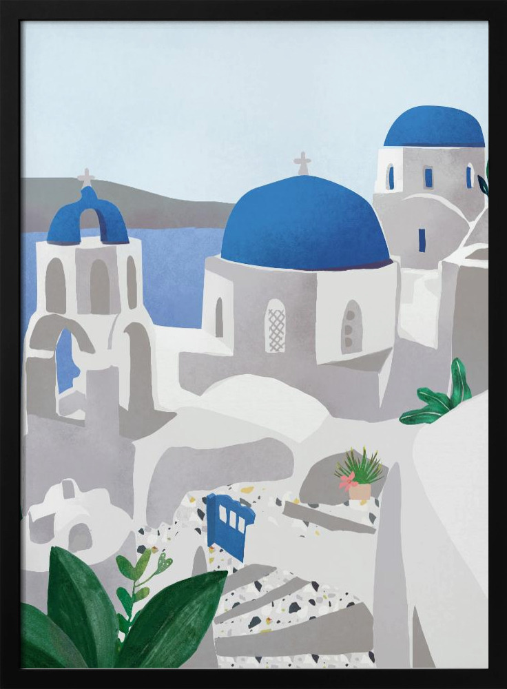 Poster - Santorini island dark wood poster frame