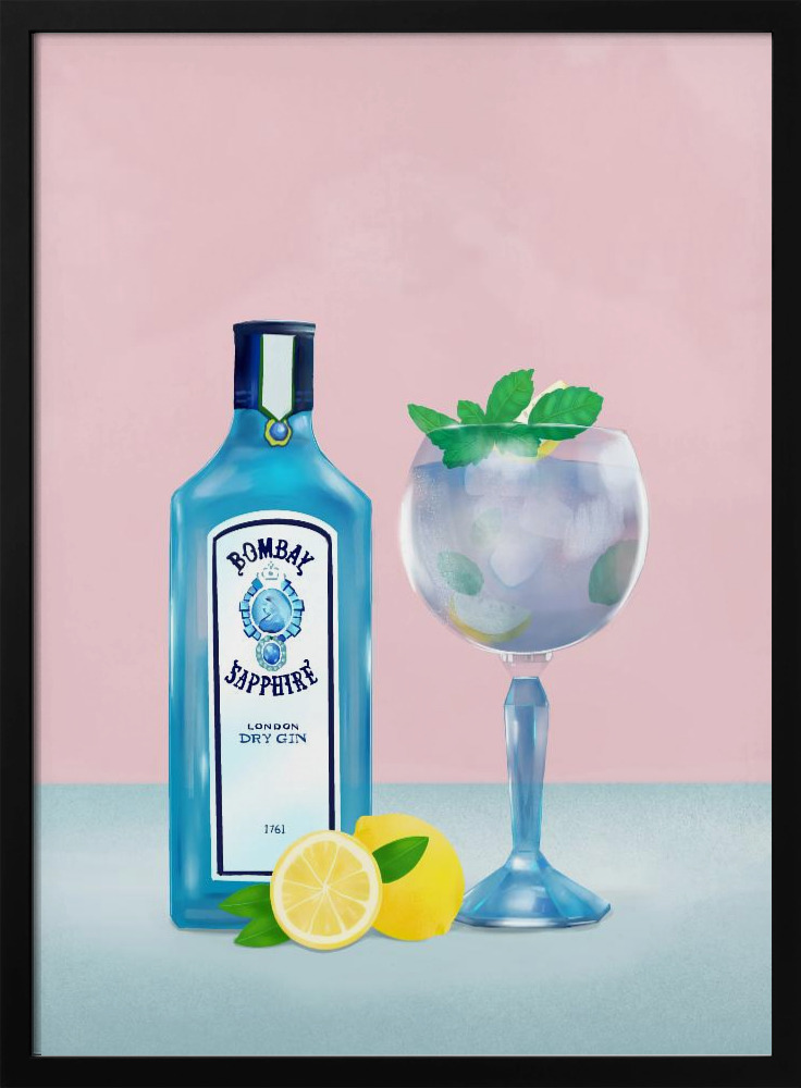 Poster - Gin Cocktail dark wood poster frame