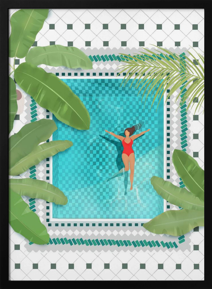 Póster - Riad Pool dark wood poster frame