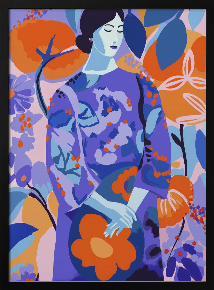 Affiche - Woman In Flower Garden cadre de poster en bois foncé