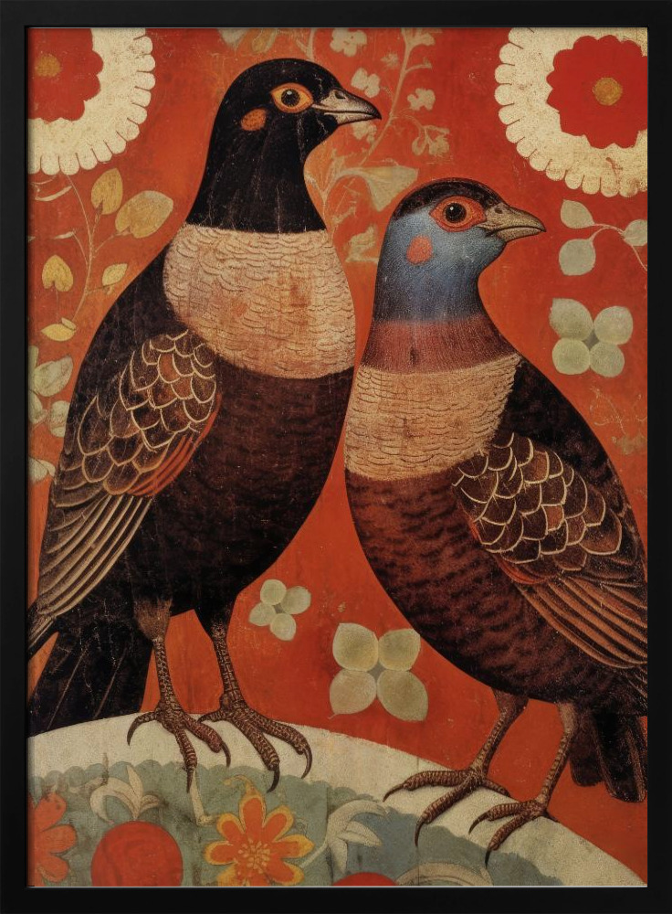 Poster - Nostalgic Birds dark wood poster frame