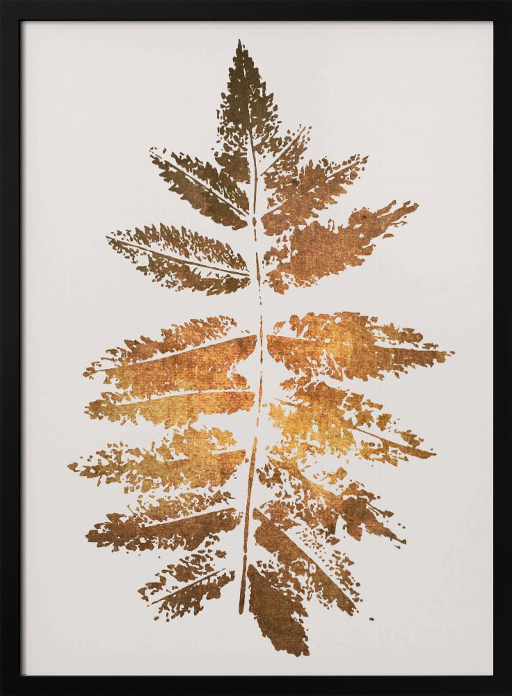 Poster - Oak Leaf Print   Gold dark wood poster frame