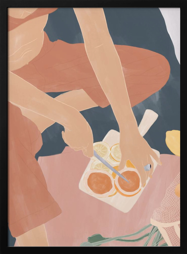 Poster - Cutting Grapefruits dark wood poster frame