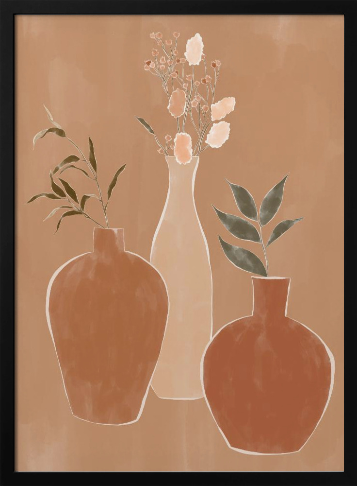 Poster - Set of Flower Vases posterframe van donker hout