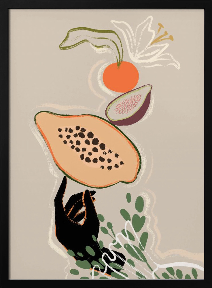 Poster - Balancing Fruits dark wood poster frame