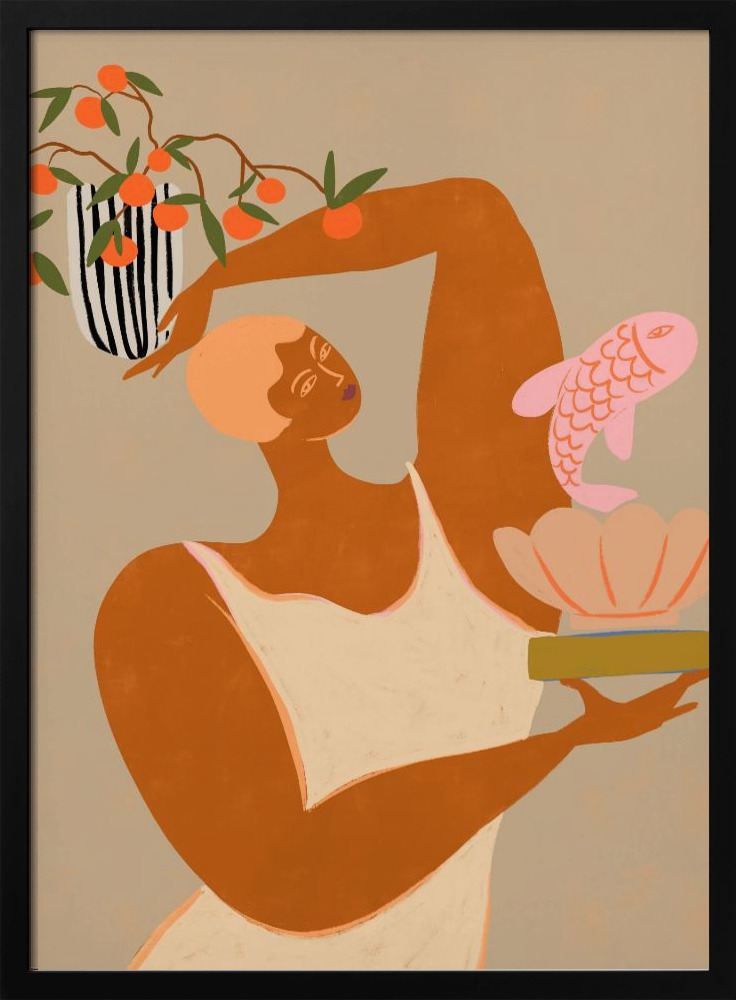 Poster - Fish And Oranges dark wood poster frame