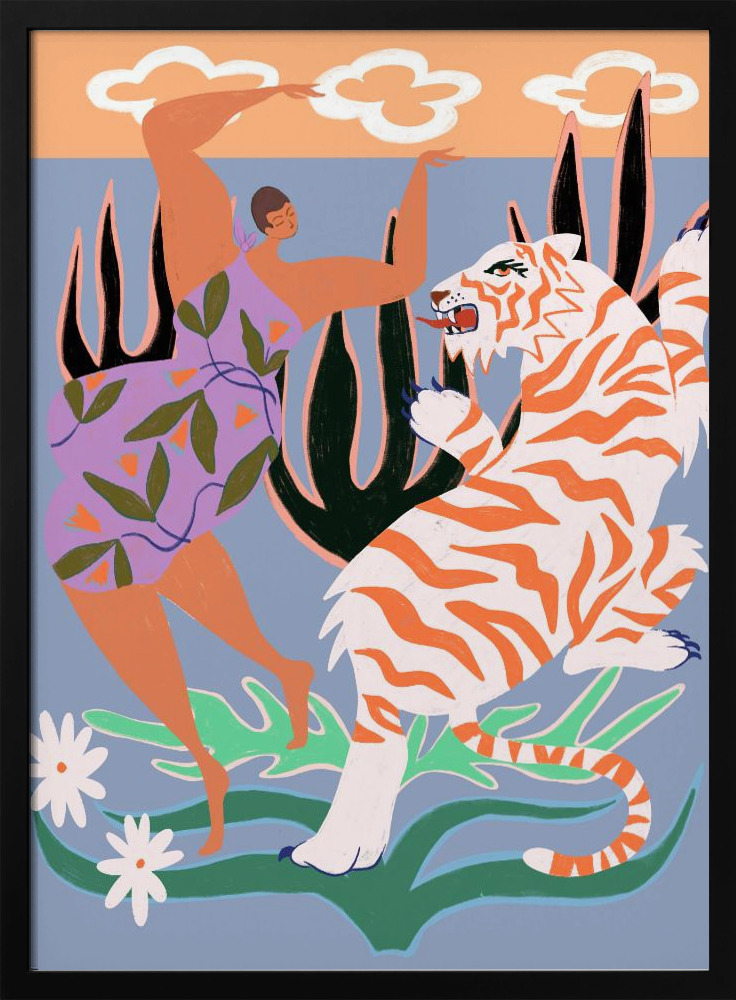 Poster - Hello Tiger dark wood poster frame