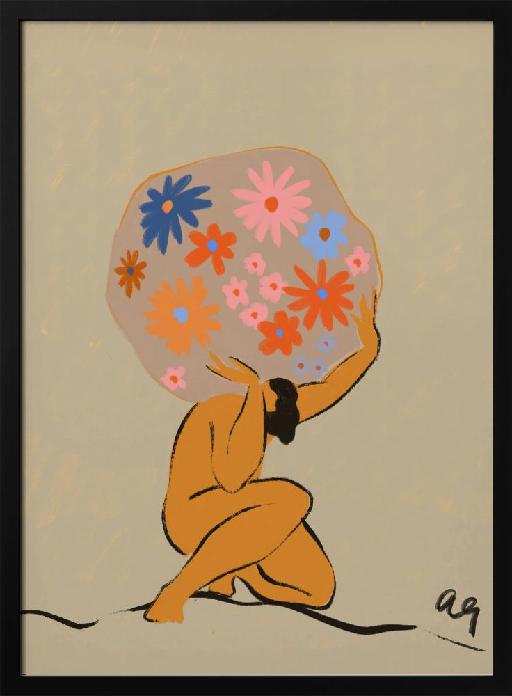 Plakat - World On Her Shoulders dark wood poster frame