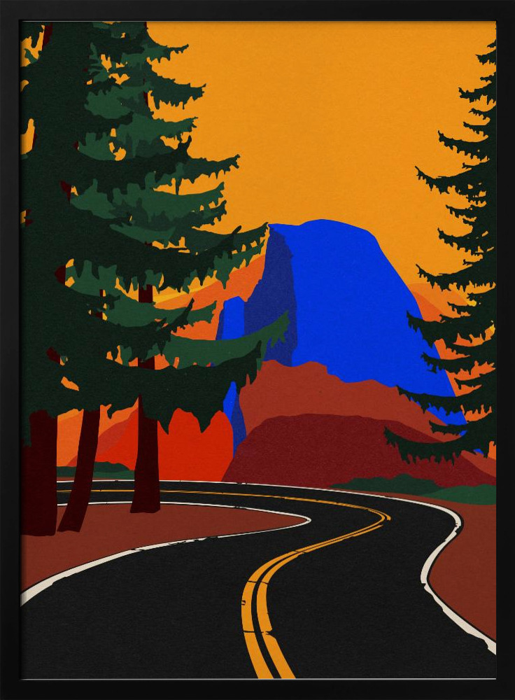 Poster - Clacier Road With Half Dome dark wood poster frame