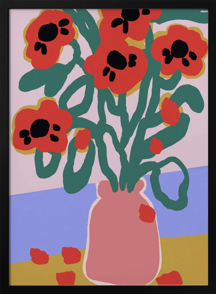 Affiche - Poppy In Pink Vase cadre de poster en bois foncé