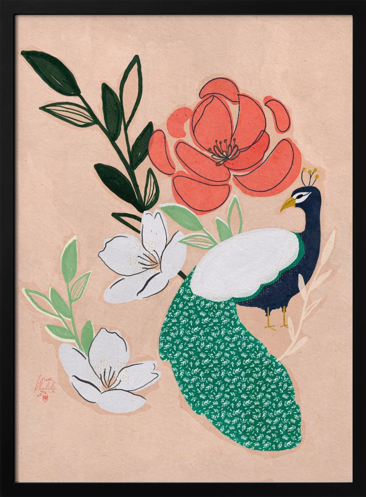 Plakat - Peacock and Florals Erum Khalili dark wood poster frame