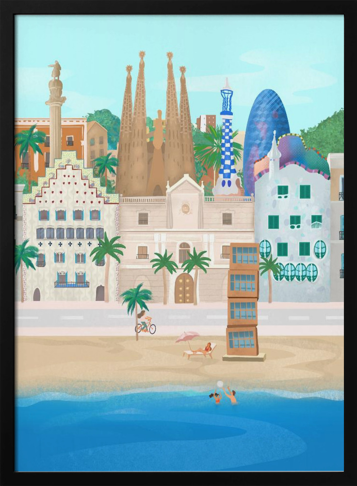 Poster - Barcelona dark wood poster frame